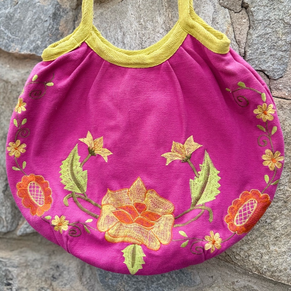 Vintage Embroidered Pink Hobo Shoulder Bag - Picture 3 of 6